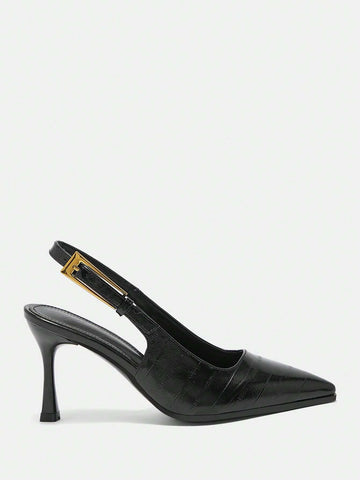 Patent Leather Side Buckle Sexy Pointed Toe Hollow-Out High Heel