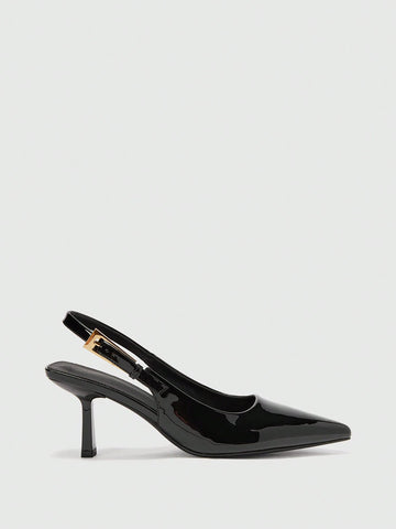 Patent Leather Side Buckle Sexy Pointed Toe Hollow-Out High Heel