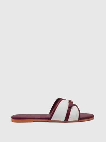Simple Buckle Color Block Flat Sandals
