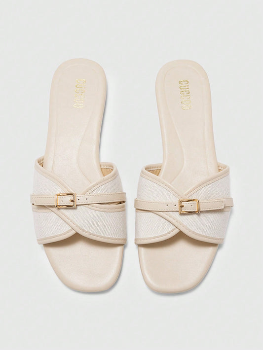 Simple Buckle Color Block Flat Sandals