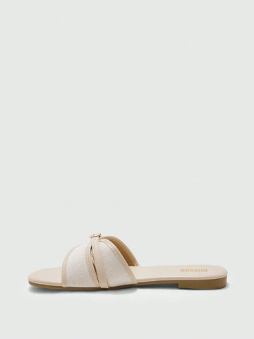 Simple Buckle Color Block Flat Sandals