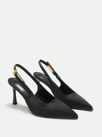 Patent Leather Side Buckle Sexy Pointed Toe Hollow-Out High Heel