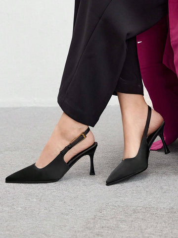 Patent Leather Side Buckle Sexy Pointed Toe Hollow-Out High Heel