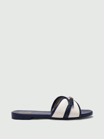 Simple Buckle Color Block Flat Sandals