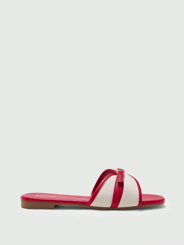 Simple Buckle Color Block Flat Sandals