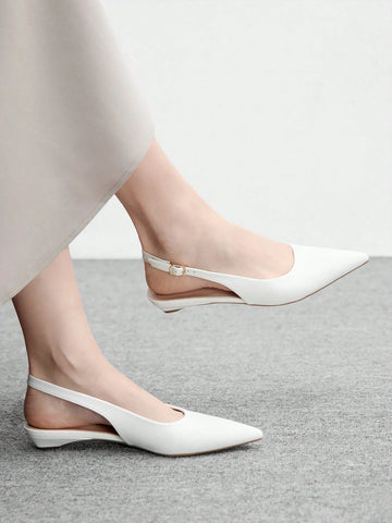 Women's New Square Buckle Pointed Toe Low Heel Flat