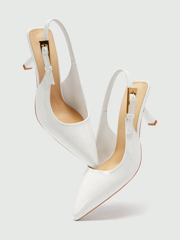 Patent Leather Side Buckle Sexy Pointed Toe Hollow-Out High Heel
