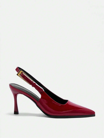 Patent Leather Side Buckle Sexy Pointed Toe Hollow-Out High Heel