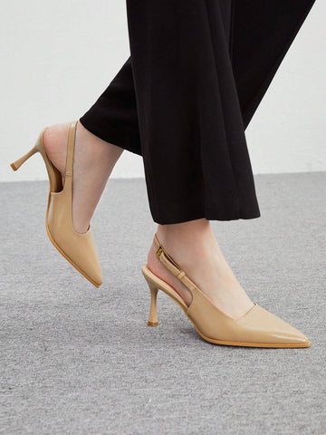 Patent Leather Side Buckle Sexy Pointed Toe Hollow-Out High Heel