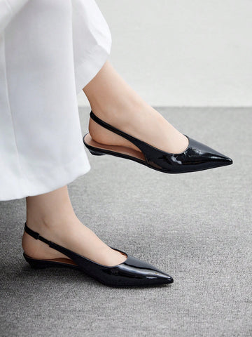 Women's New Square Buckle Pointed Toe Low Heel Flat