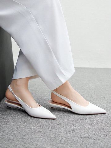 Women's New Square Buckle Pointed Toe Low Heel Flat