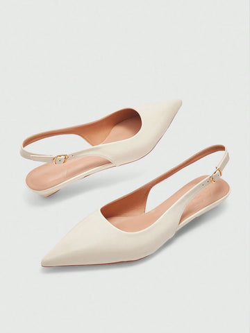 Women's New Square Buckle Pointed Toe Low Heel Flat