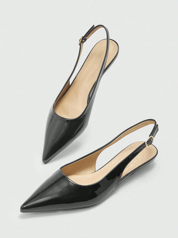 Women's New Square Buckle Pointed Toe Low Heel Flat