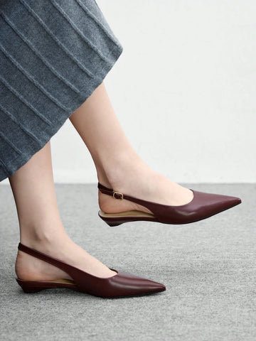 Women's New Square Buckle Pointed Toe Low Heel Flat