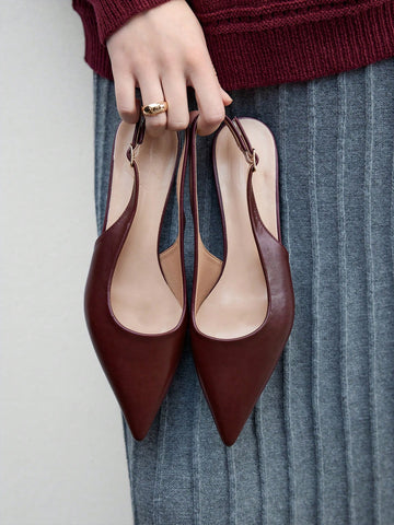 Women's New Square Buckle Pointed Toe Low Heel Flat