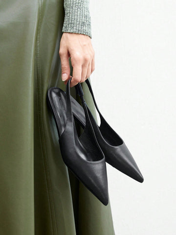 Women's New Square Buckle Pointed Toe Low Heel Flat