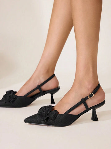 HICEST Women's Pointed Toe Floral Mid Heel Pumps