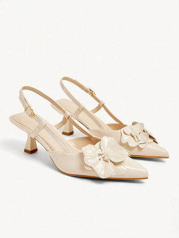 HICEST Women's Pointed Toe Floral Mid Heel Pumps