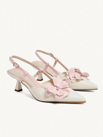 HICEST Women's Pointed Toe Floral Mid Heel Pumps