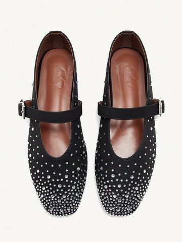 MOTF PREMIUM RHINESTONE DETAIL PU LEATHER FLATS