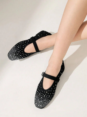 MOTF PREMIUM RHINESTONE DETAIL PU LEATHER FLATS
