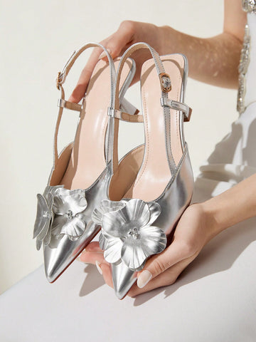 HICEST Women's Pointed Toe Floral Mid Heel Pumps