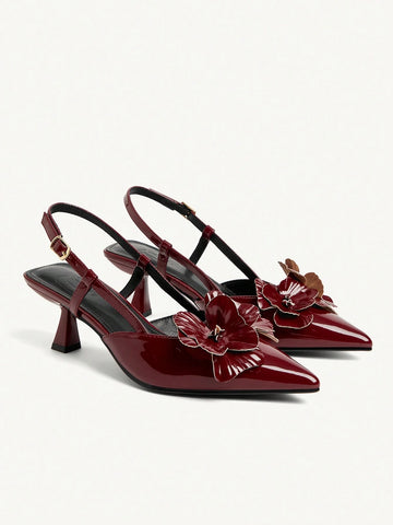 HICEST Women's Pointed Toe Floral Mid Heel Pumps