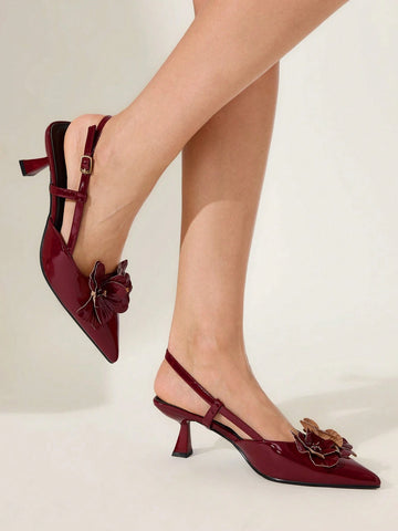 HICEST Women's Pointed Toe Floral Mid Heel Pumps