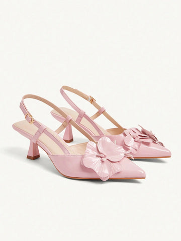 HICEST Women's Pointed Toe Floral Mid Heel Pumps