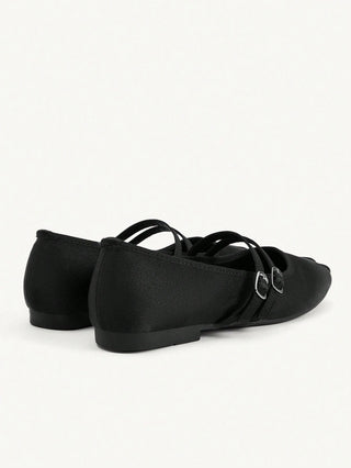 Mesh Embroidery Square Toe Mules