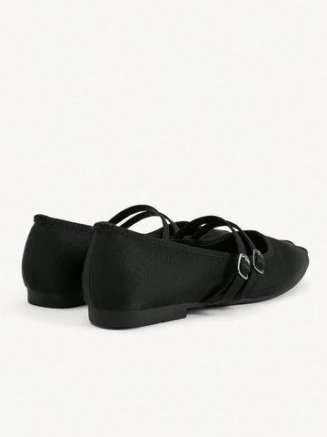 Mesh Embroidery Square Toe Mules