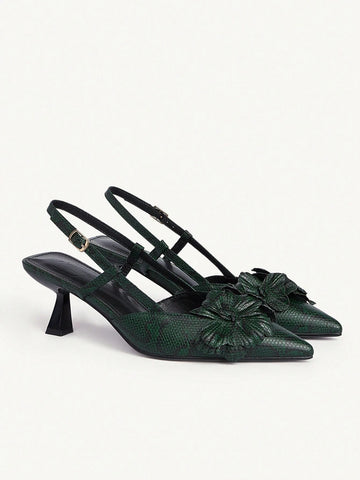 HICEST Women's Pointed Toe Floral Mid Heel Pumps