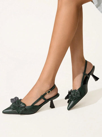 HICEST Women's Pointed Toe Floral Mid Heel Pumps