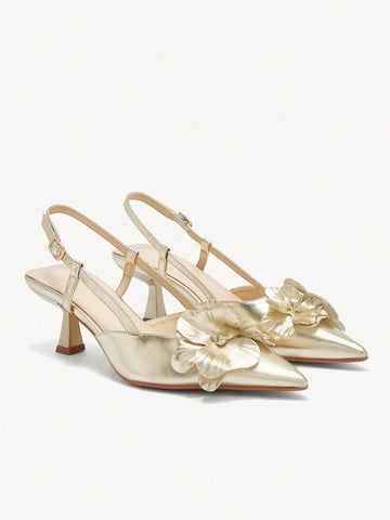 HICEST Women's Pointed Toe Floral Mid Heel Pumps