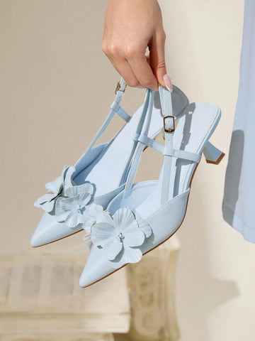 HICEST Women's Pointed Toe Floral Mid Heel Pumps