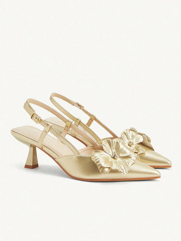 HICEST Women's Pointed Toe Floral Mid Heel Pumps