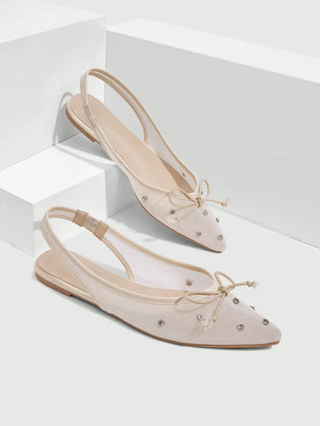 MOTF PREMIUM RHINESTONE DETAIL PU LEATHER FLATS