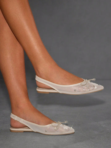 MOTF PREMIUM RHINESTONE DETAIL PU LEATHER FLATS