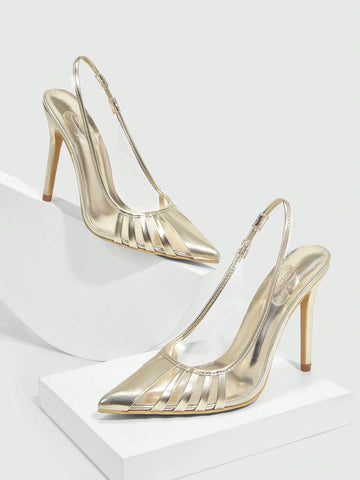 Fashion High-Heeled TPU Glitter Colorblock Design With Structured Front Women Shoes