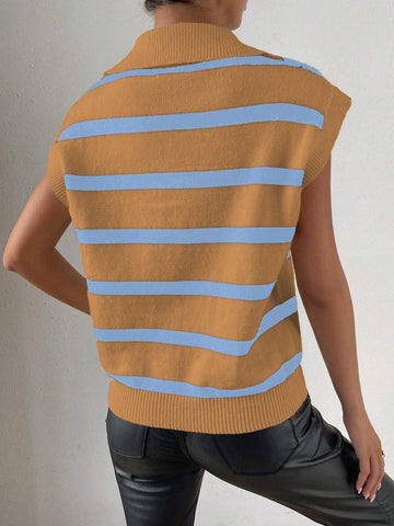 RosyDaze Striped Pattern Batwing Sleeve Sweater Vest
