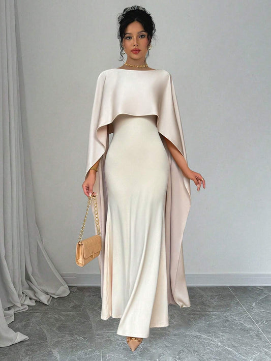 1pc Women's Elegant Long Evening Dress With Shawl Collar
