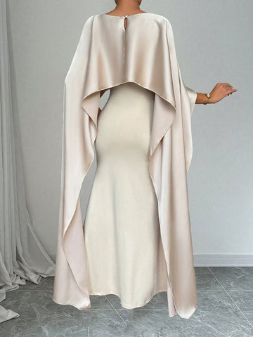 1pc Women's Elegant Long Evening Dress With Shawl Collar