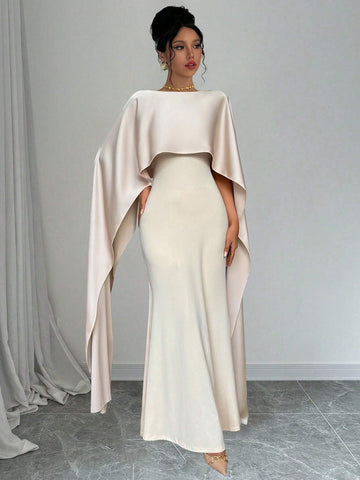 1pc Women's Elegant Long Evening Dress With Shawl Collar