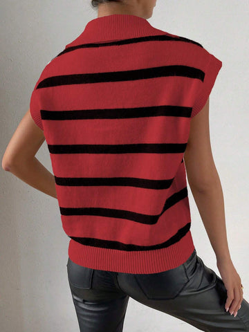 RosyDaze Striped Pattern Batwing Sleeve Sweater Vest