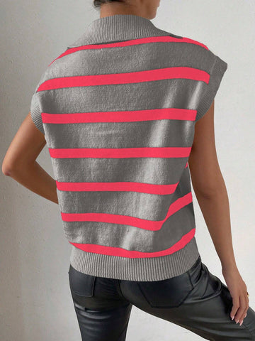 RosyDaze Striped Pattern Batwing Sleeve Sweater Vest