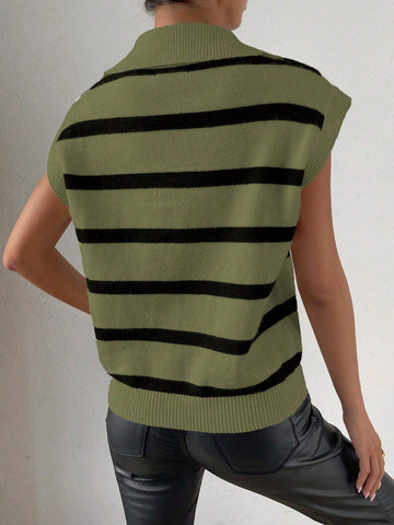 RosyDaze Striped Pattern Batwing Sleeve Sweater Vest