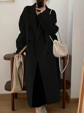 Pariaura Women's Long Gray Wool Coat With Button Closure