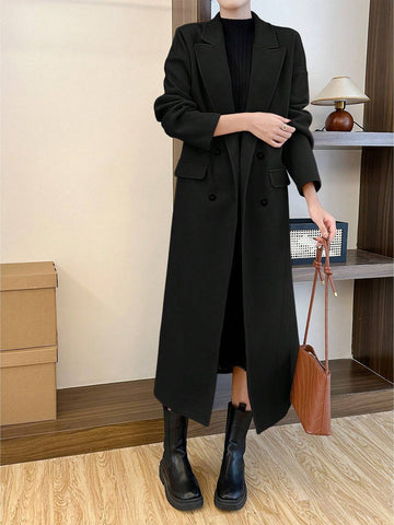 Pariaura Women's Long Gray Wool Coat With Button Closure