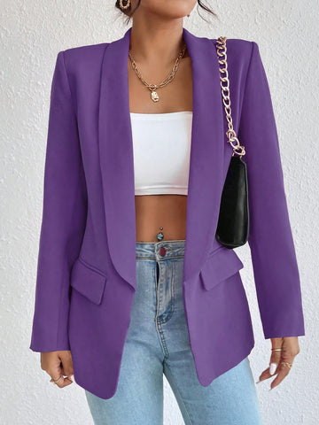 Women's Solid Color Shawl Collar Long Sleeve Casual Blazer Jacket