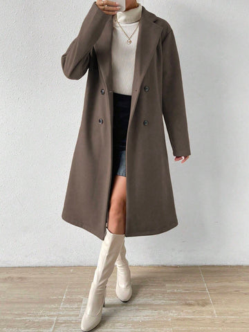 Uhlyne Lapel Neck Double Breasted Overcoat